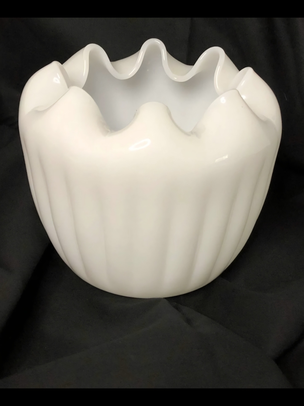 Milk Glass Ruffle Rim Ribbed Vase Planter Bowl 1960's